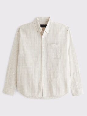 Abercrombie & Fitch Men’s Cream Plaid Textured Button Up